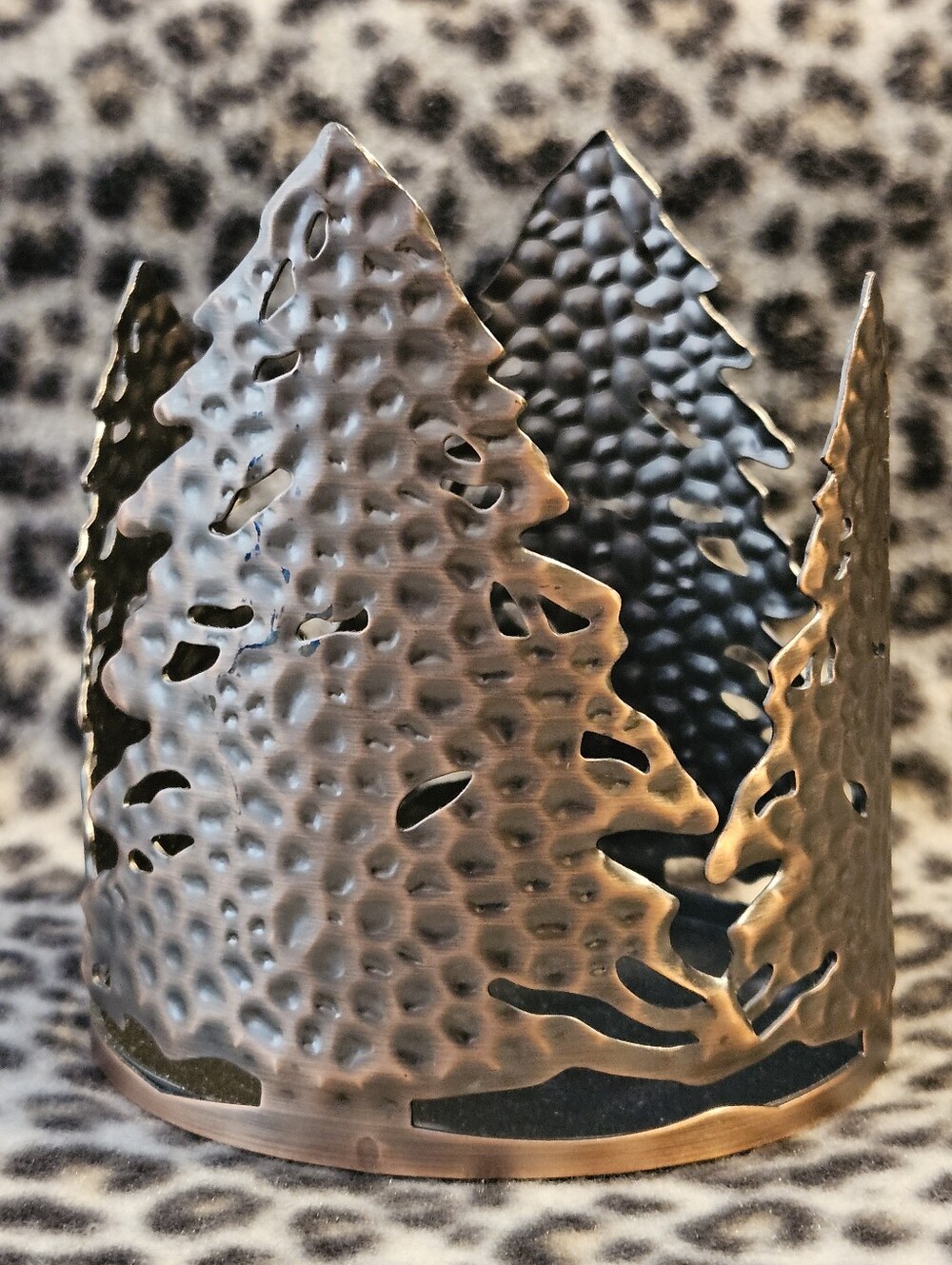 Bath & Body Works Bronze Hammered Metal Evergreen Trees 3-Wick Candle Holder
